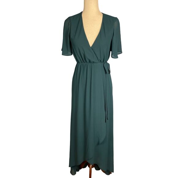 Show Me Your Mumu Sophia Wrap Dress Womens Deep Jade Chiffon XXS - Picture 7 of 12